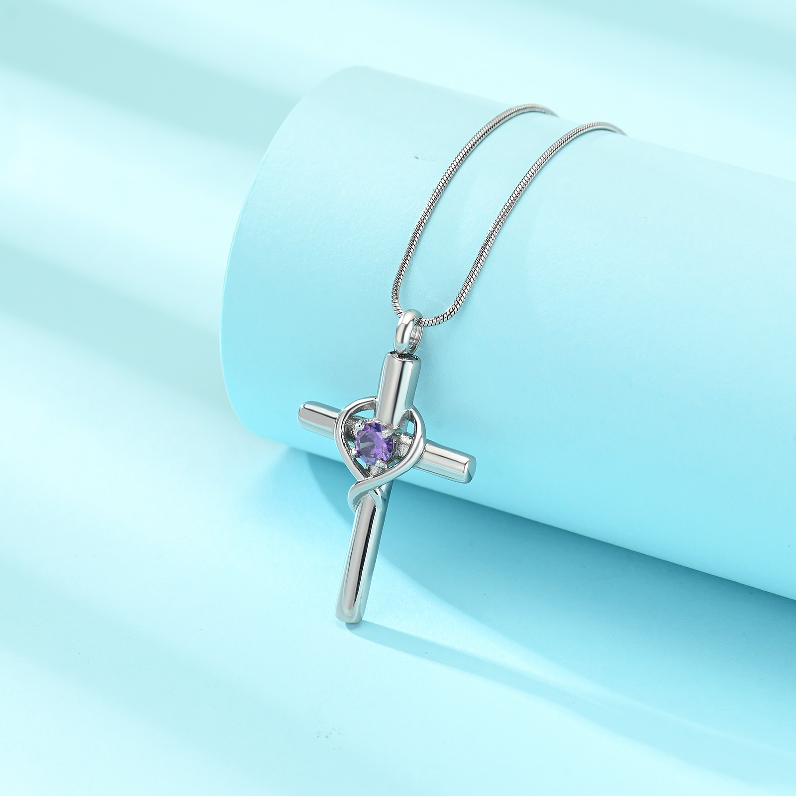 Cross Necklace for Ashes Birthstone Cross Urn Necklaces Ashes Crystal Necklace