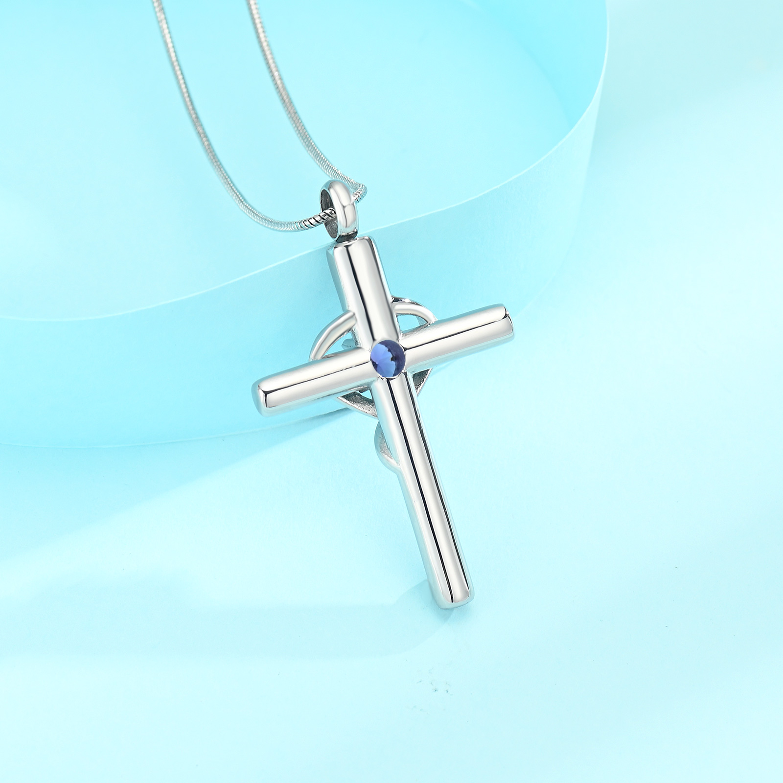 Cross Necklace for Ashes Birthstone Cross Urn Necklaces Ashes Crystal Necklace