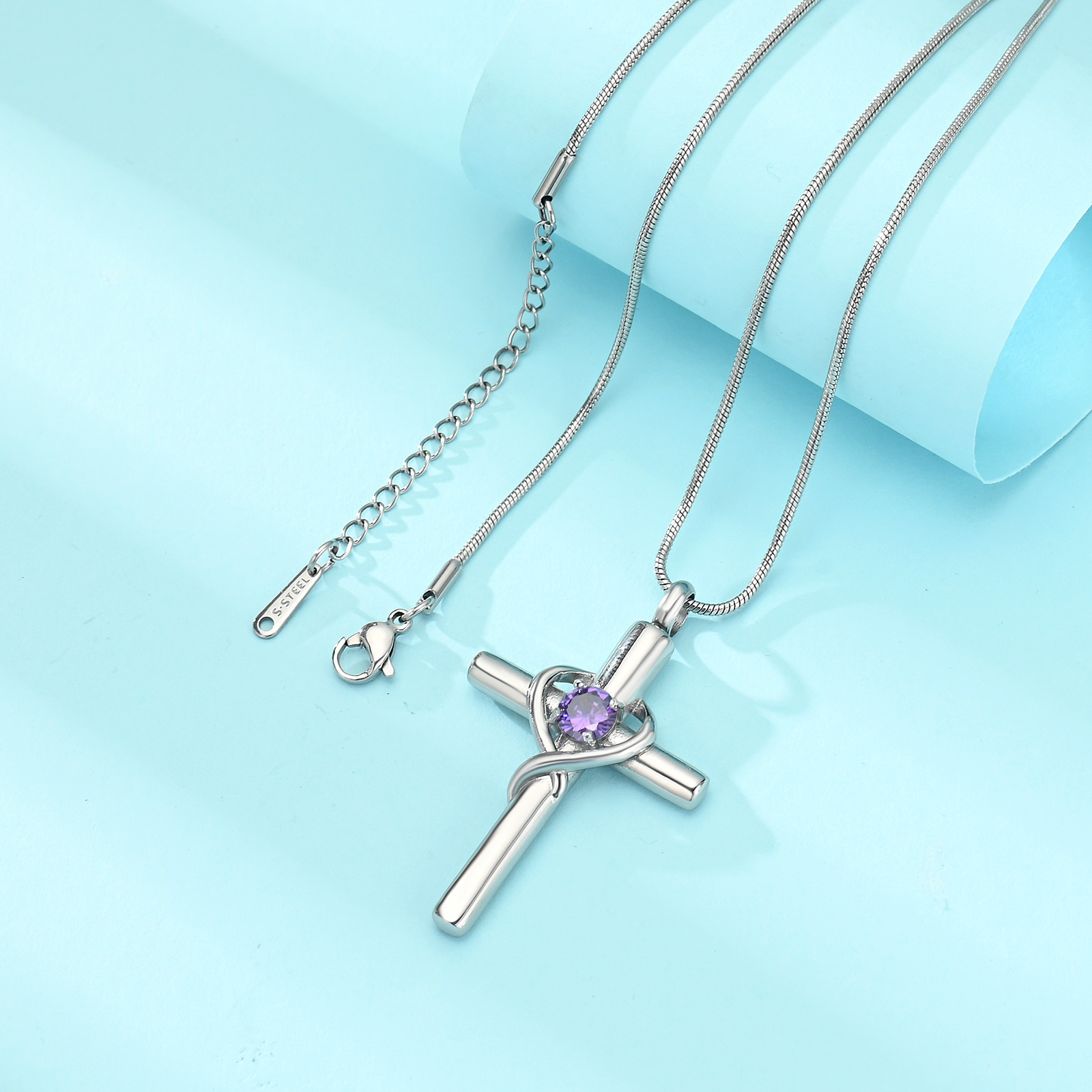 Cross Necklace for Ashes Birthstone Cross Urn Necklaces Ashes Crystal Necklace