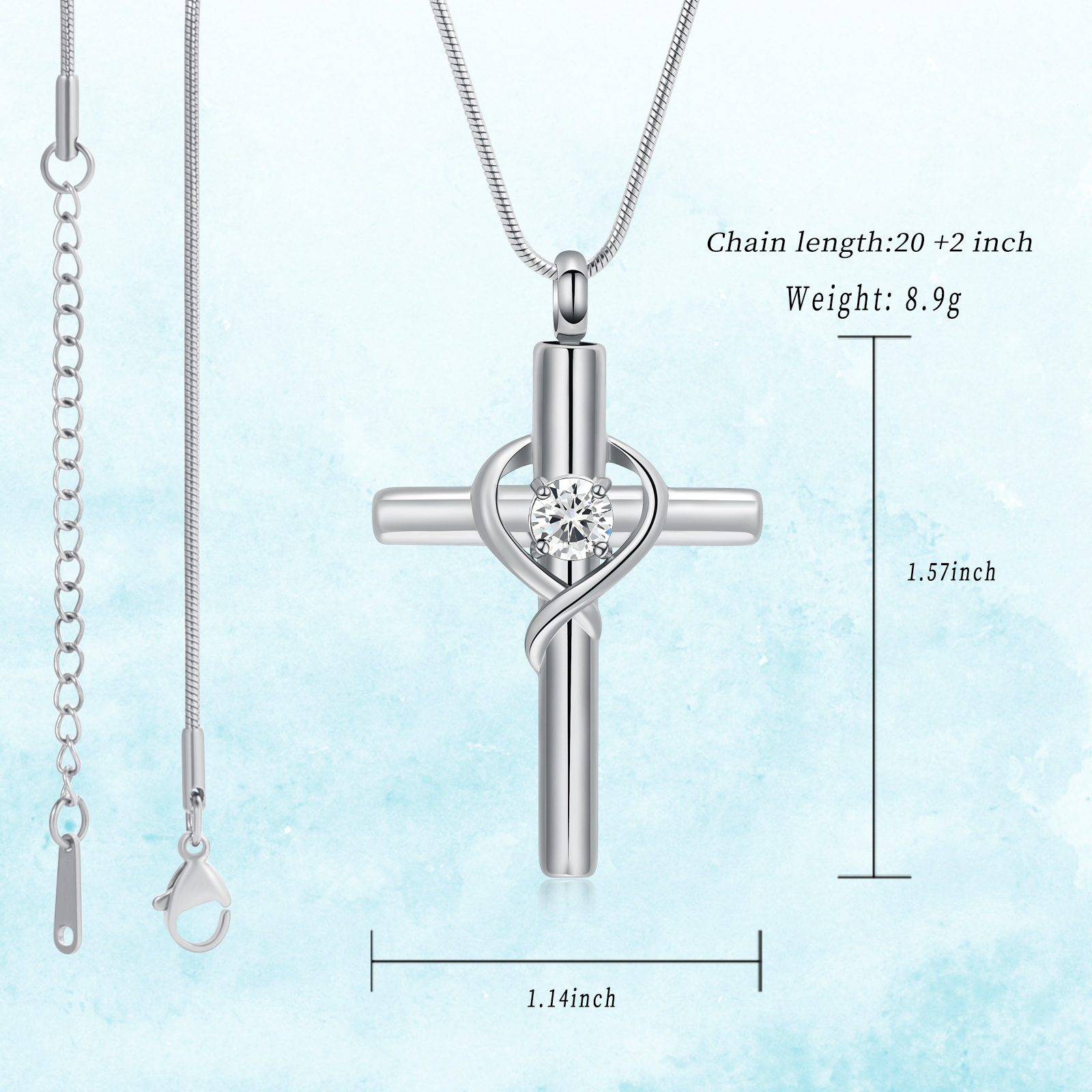 Cross Necklace for Ashes Birthstone Cross Urn Necklaces Ashes Crystal Necklace