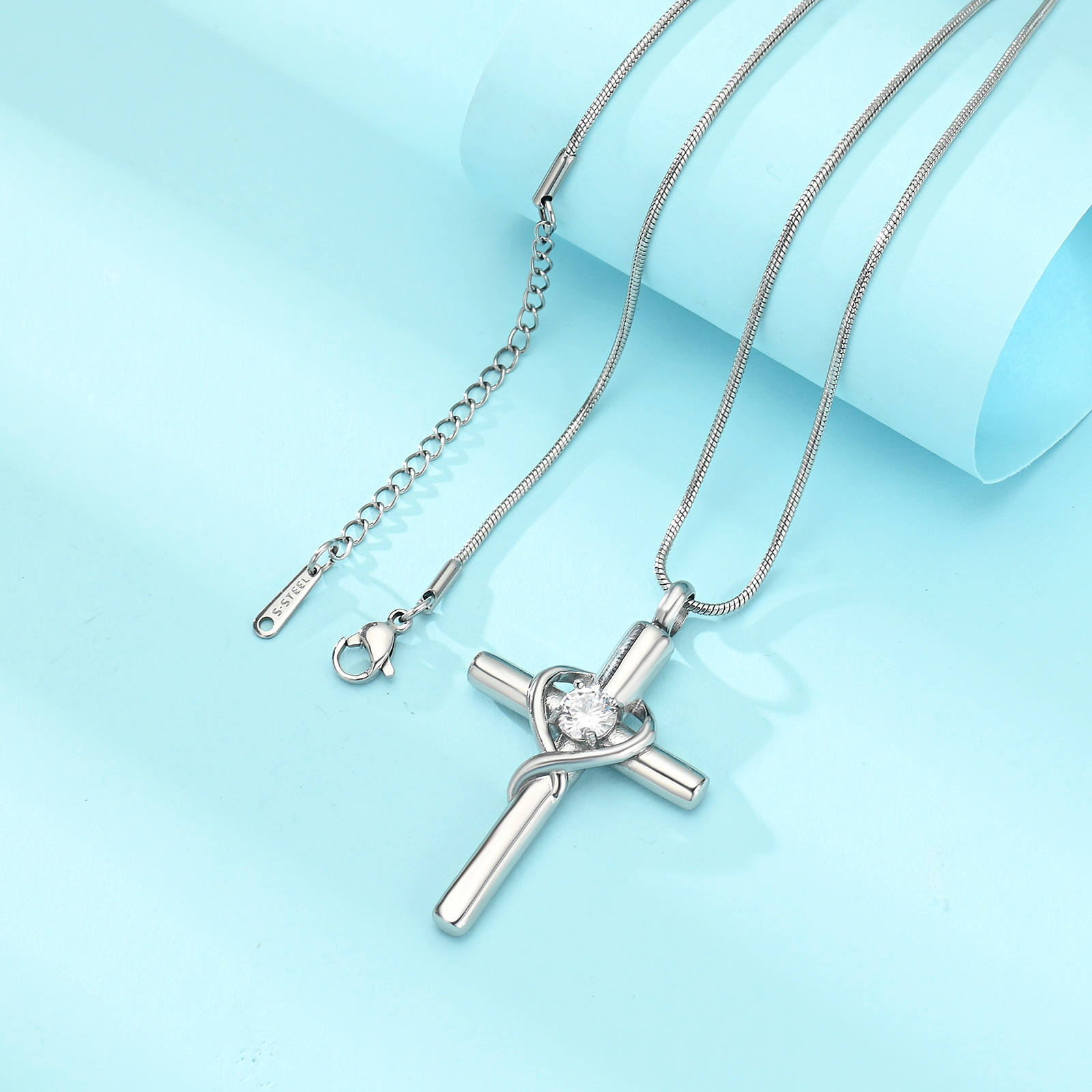 Cross Necklace for Ashes Birthstone Cross Urn Necklaces Ashes Crystal Necklace