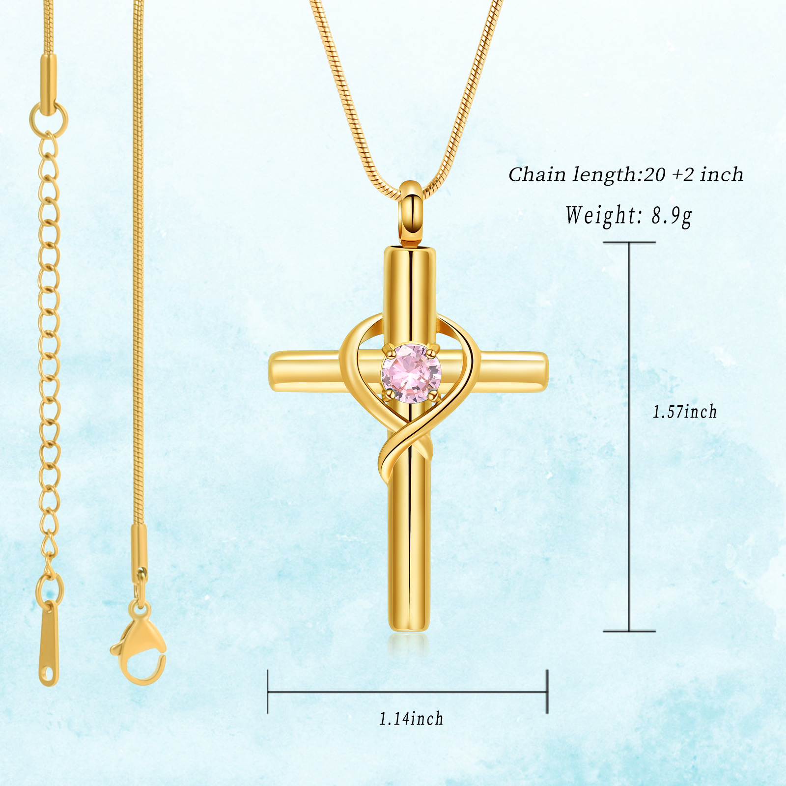 Cross Necklace for Ashes Birthstone Cross Urn Necklaces Ashes Crystal Necklace