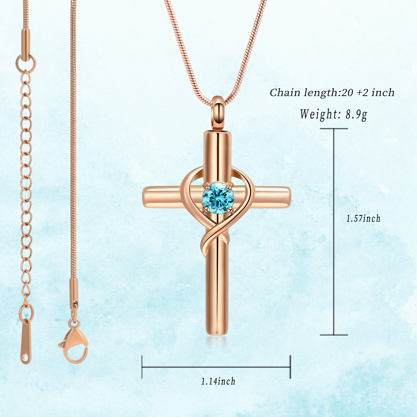 Cross Necklace for Ashes Birthstone Cross Urn Necklaces Ashes Crystal Necklace