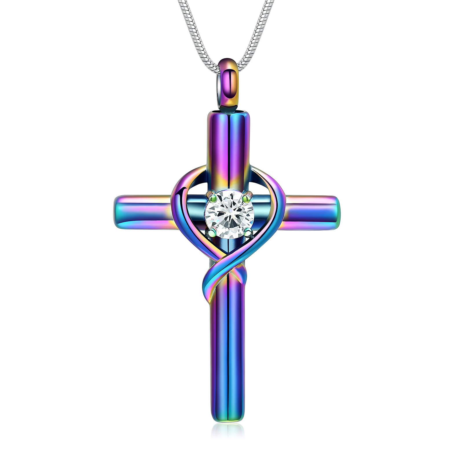 Cross Necklace for Ashes Birthstone Cross Urn Necklaces Ashes Crystal Necklace