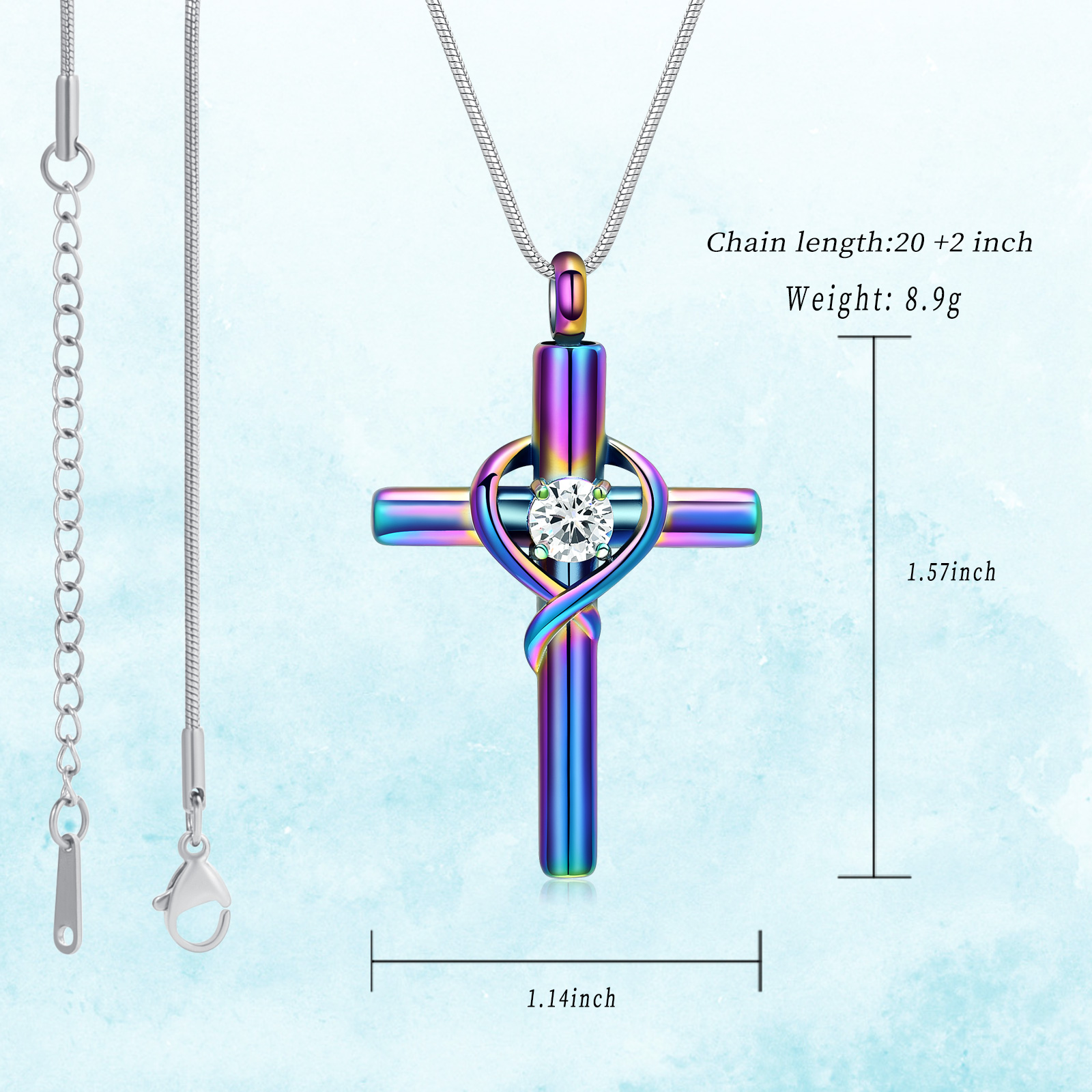 Cross Necklace for Ashes Birthstone Cross Urn Necklaces Ashes Crystal Necklace