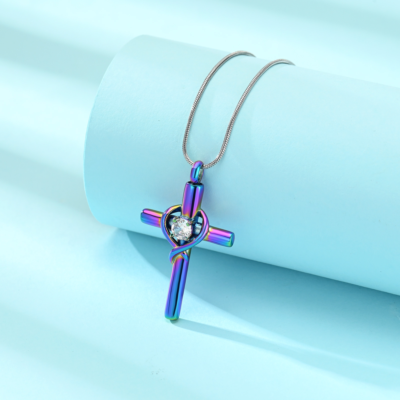 Cross Necklace for Ashes Birthstone Cross Urn Necklaces Ashes Crystal Necklace