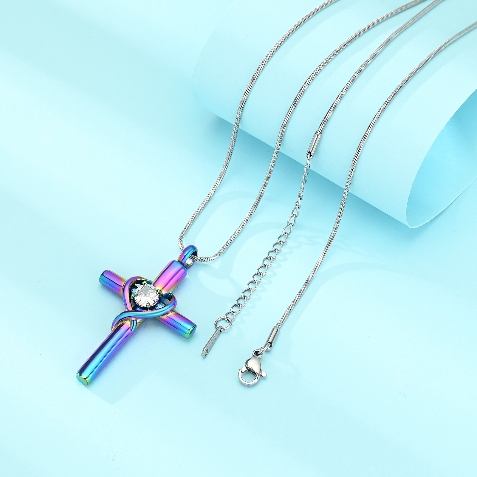 Cross Necklace for Ashes Birthstone Cross Urn Necklaces Ashes Crystal Necklace