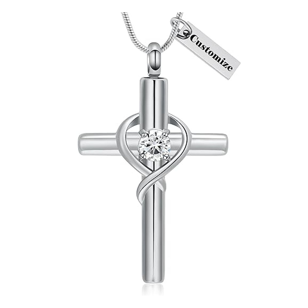 Cross Necklace for Ashes Birthstone Cross Urn Necklaces Ashes Crystal Necklace