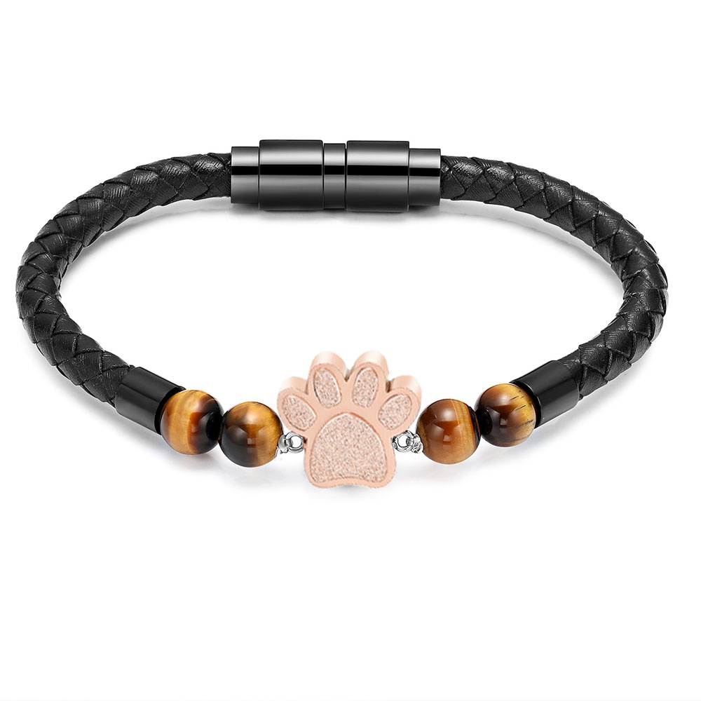 Paw Print Lava Stone Urn Bracelet for Ashes for Women Cremation Ashes Urn Bangle