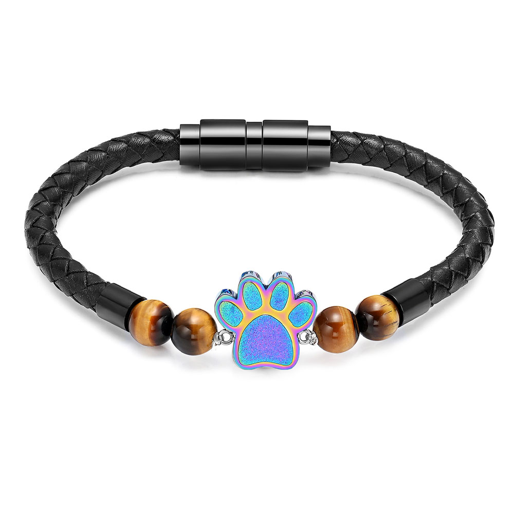 Paw Print Lava Stone Urn Bracelet for Ashes for Women Cremation Ashes Urn Bangle