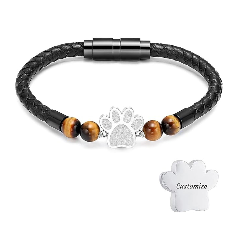 Paw Print Lava Stone Urn Bracelet for Ashes for Women Cremation Ashes Urn Bangle