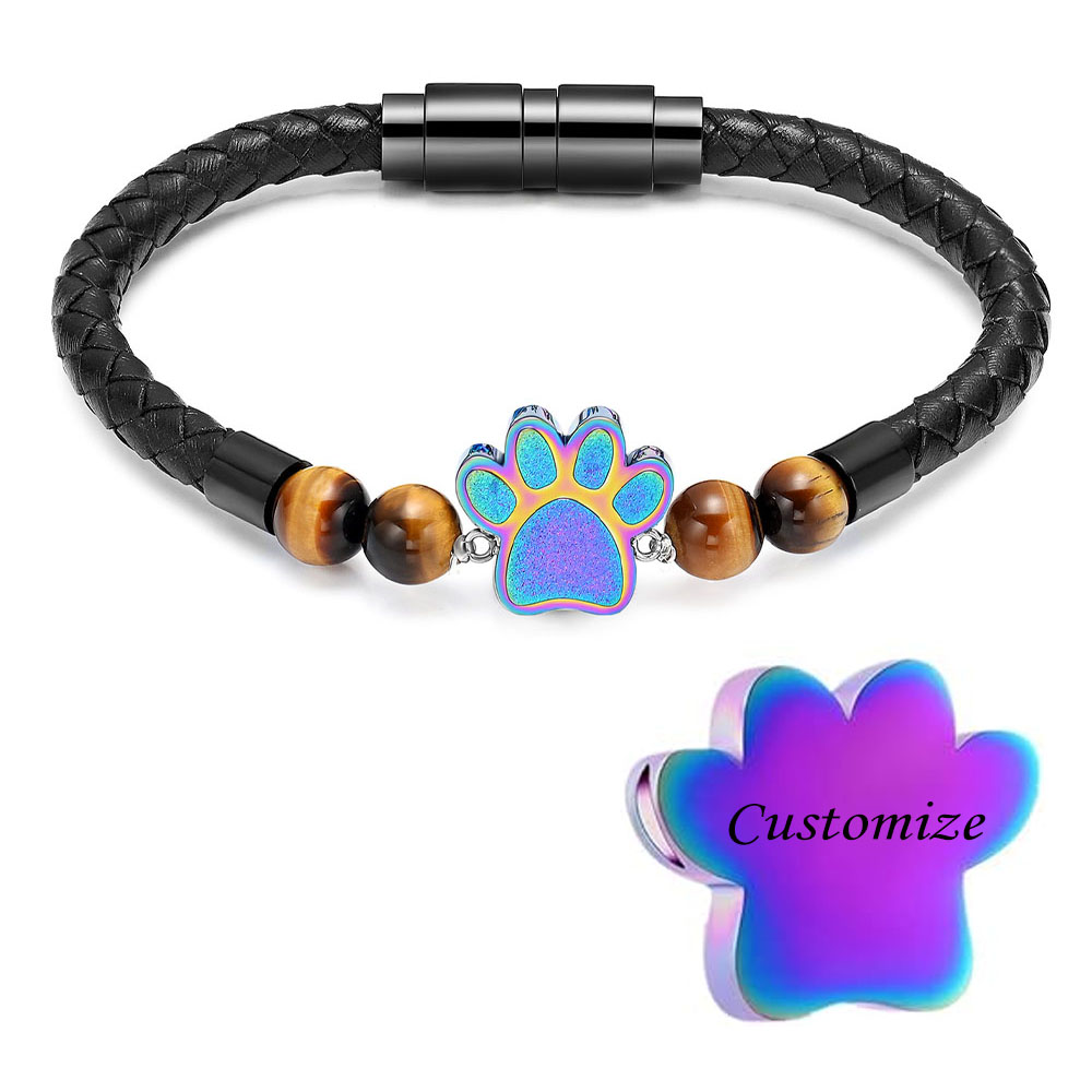 Paw Print Lava Stone Urn Bracelet for Ashes for Women Cremation Ashes Urn Bangle