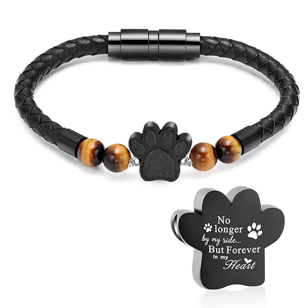 Paw Print Lava Stone Urn Bracelet for Ashes for Women Cremation Ashes Urn Bangle