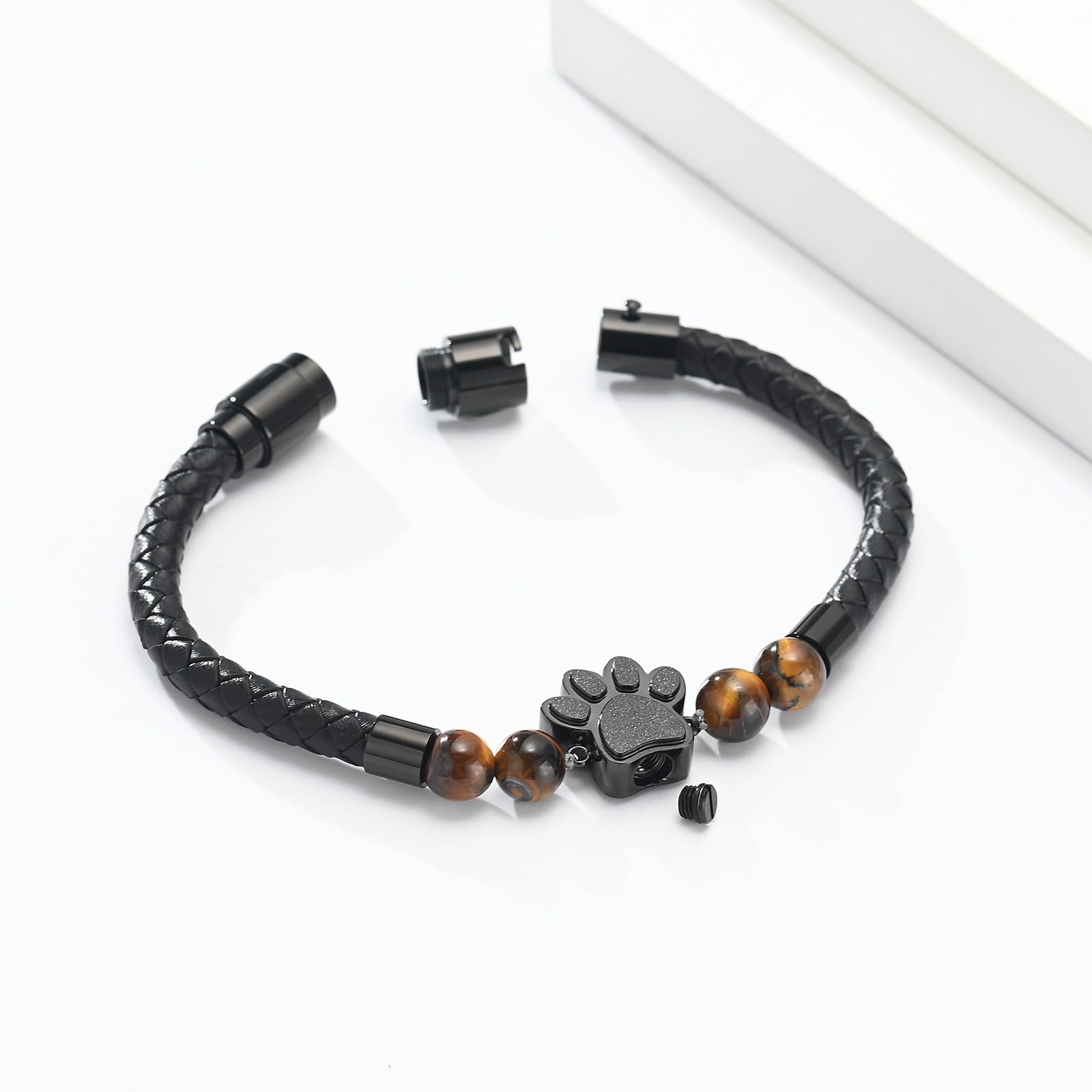 Paw Print Lava Stone Urn Bracelet for Ashes for Women Cremation Ashes Urn Bangle