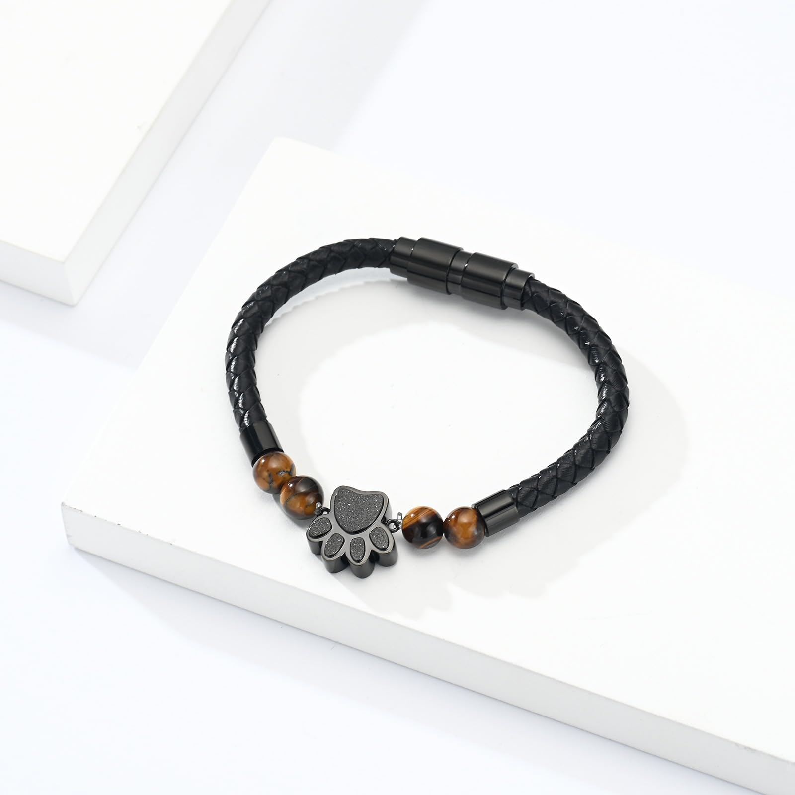 Paw Print Lava Stone Urn Bracelet for Ashes for Women Cremation Ashes Urn Bangle