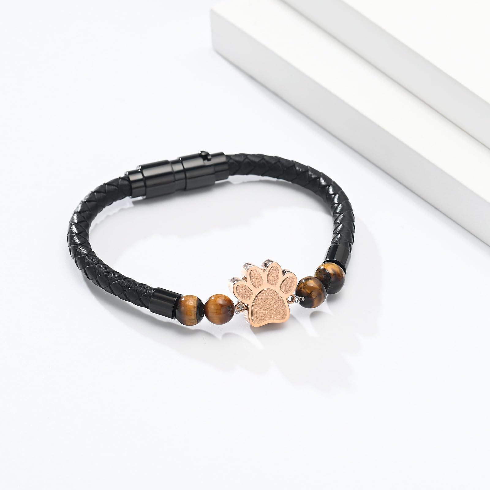 Paw Print Lava Stone Urn Bracelet for Ashes for Women Cremation Ashes Urn Bangle