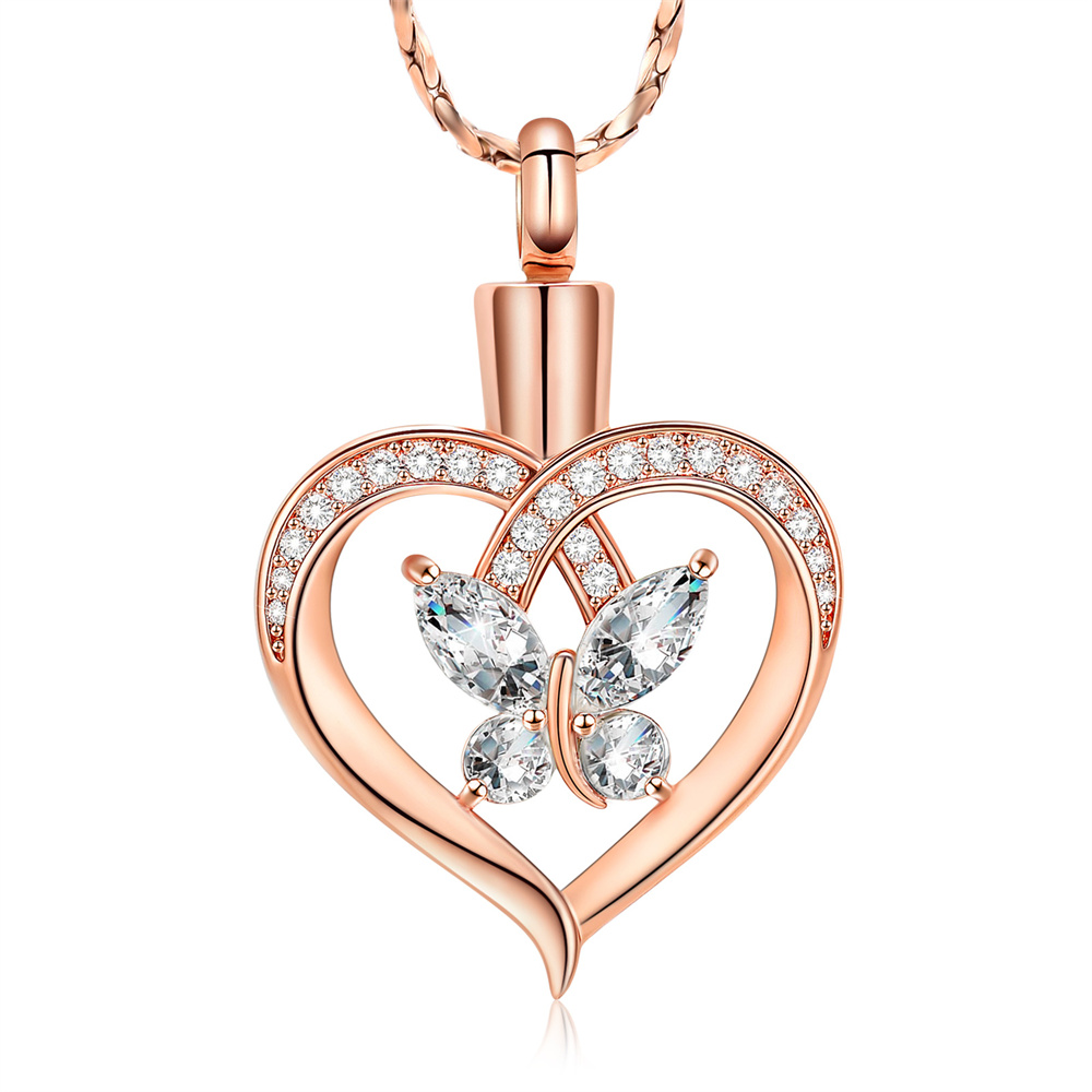 Crystal Heart Urn Necklace for Ashes for Women Girls Butterfly Cremation Jewelry