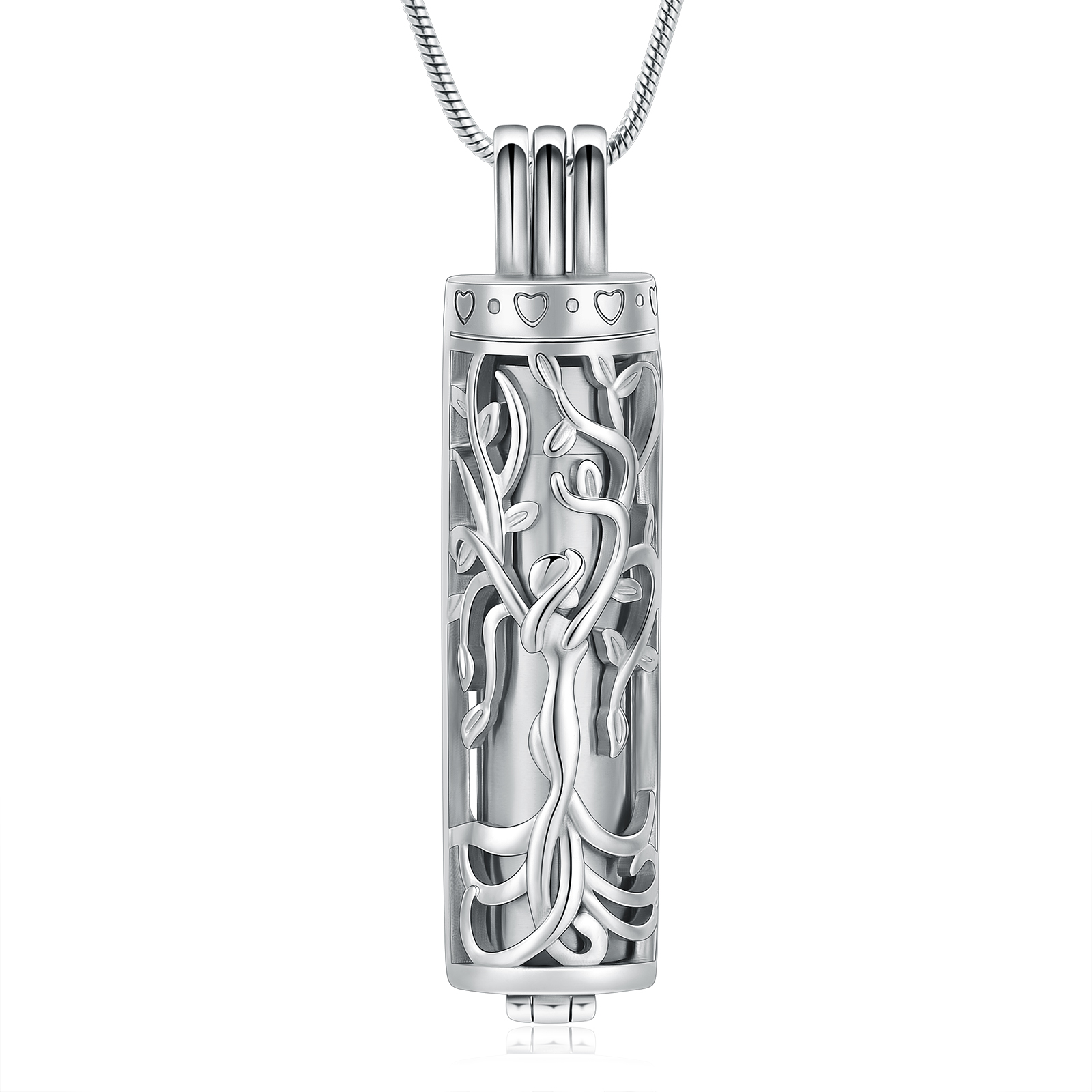 Cylinder Cremation Urn Necklace for Ashes Tree of Life Remation Jewelry Pendants
