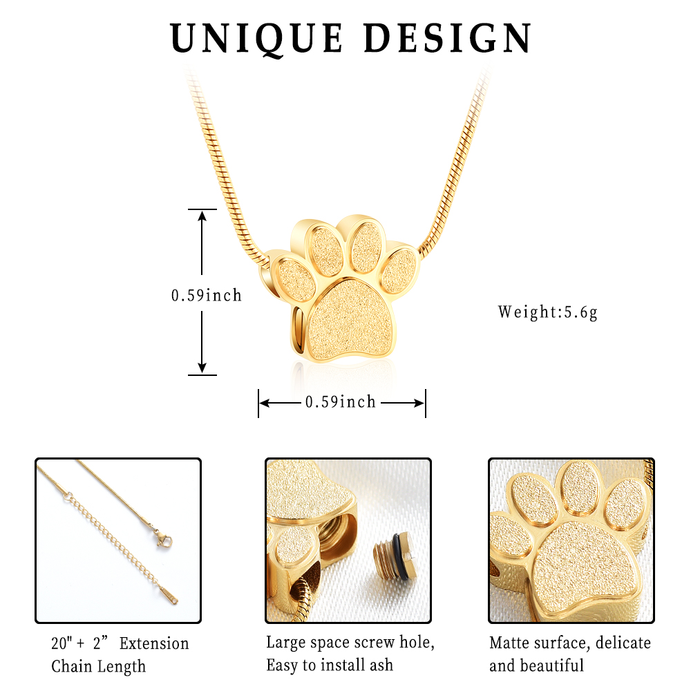 Dog Cat Paw Print Urn Pendants Necklace for Cremation Ashes Pet Memorial Jewelry - Picture 11 of 19