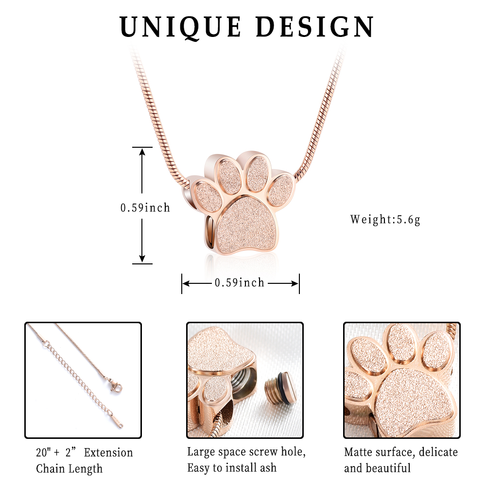 Dog Cat Paw Print Urn Pendants Necklace for Cremation Ashes Pet Memorial Jewelry - Picture 16 of 19