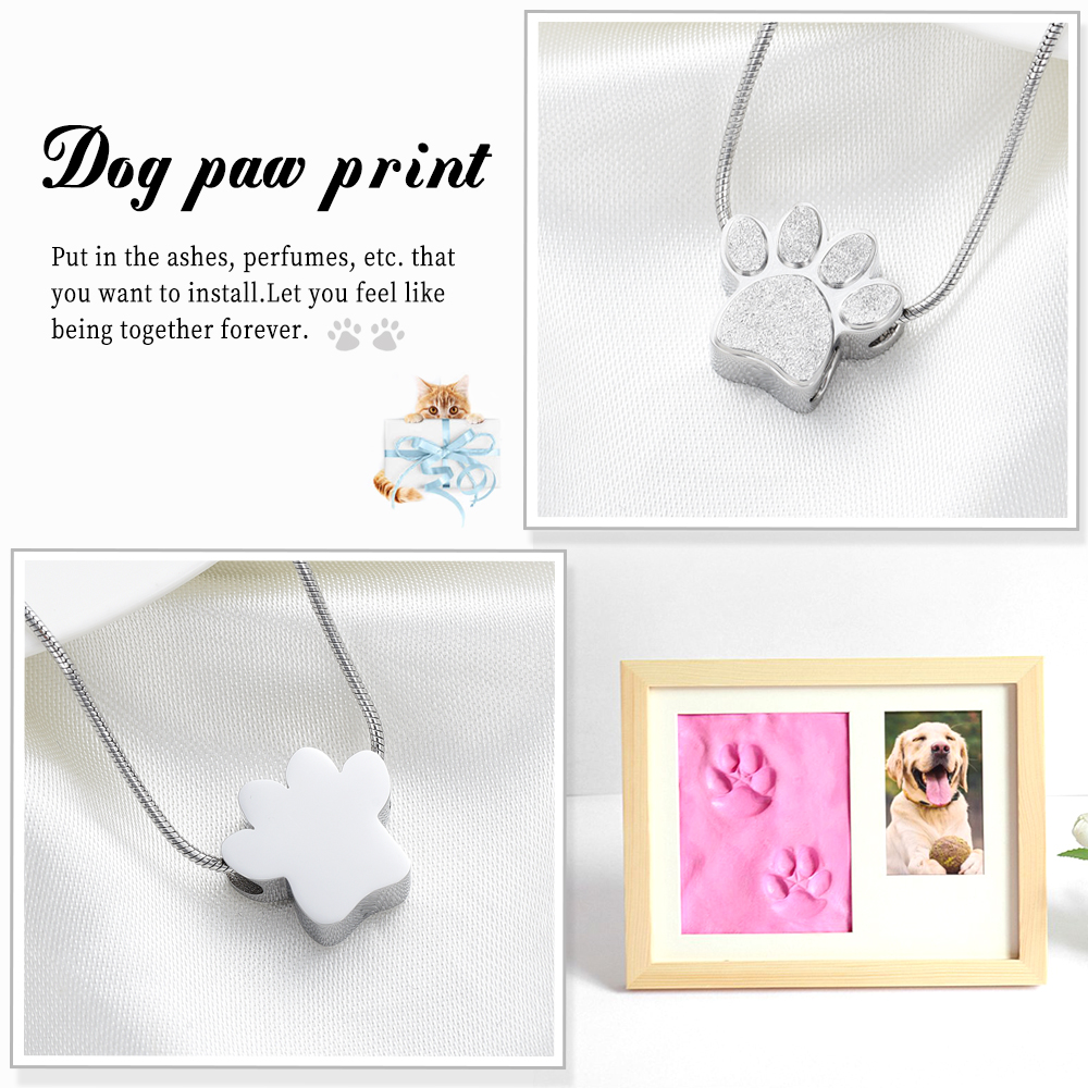 Dog Cat Paw Print Urn Pendants Necklace for Cremation Ashes Pet Memorial Jewelry - Picture 7 of 19