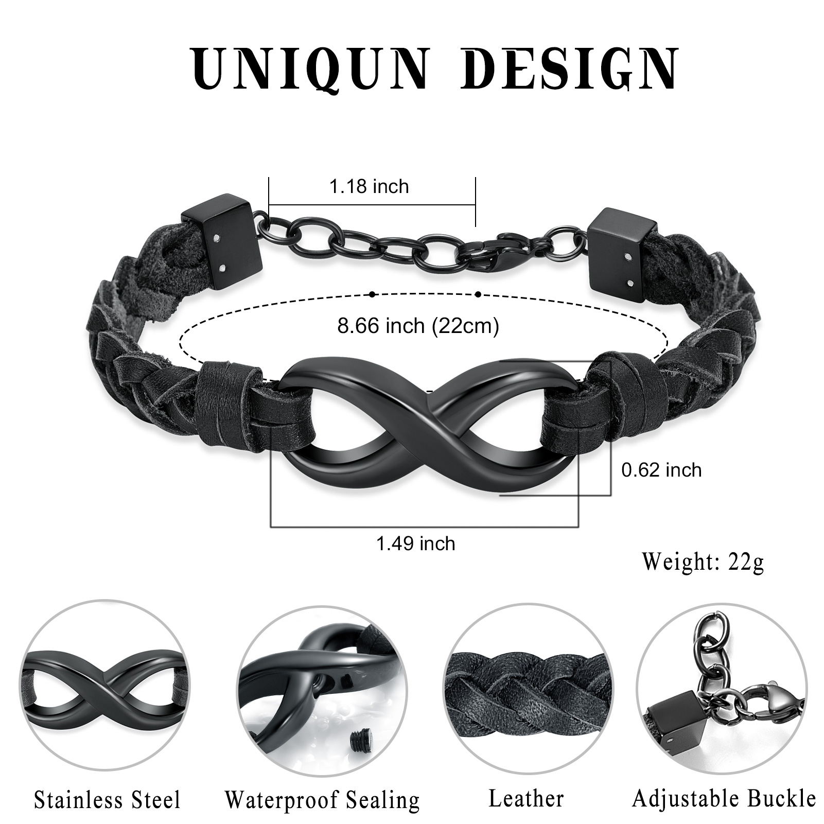 Leather Urn Bracelet for Ashes for Women Men Infinity Knot Cremation Cuff Bangle - Picture 13 of 79