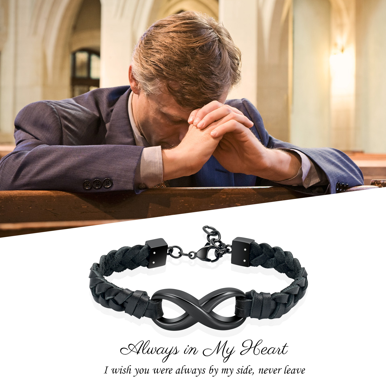 Leather Urn Bracelet for Ashes for Women Men Infinity Knot Cremation Cuff Bangle - Picture 14 of 79