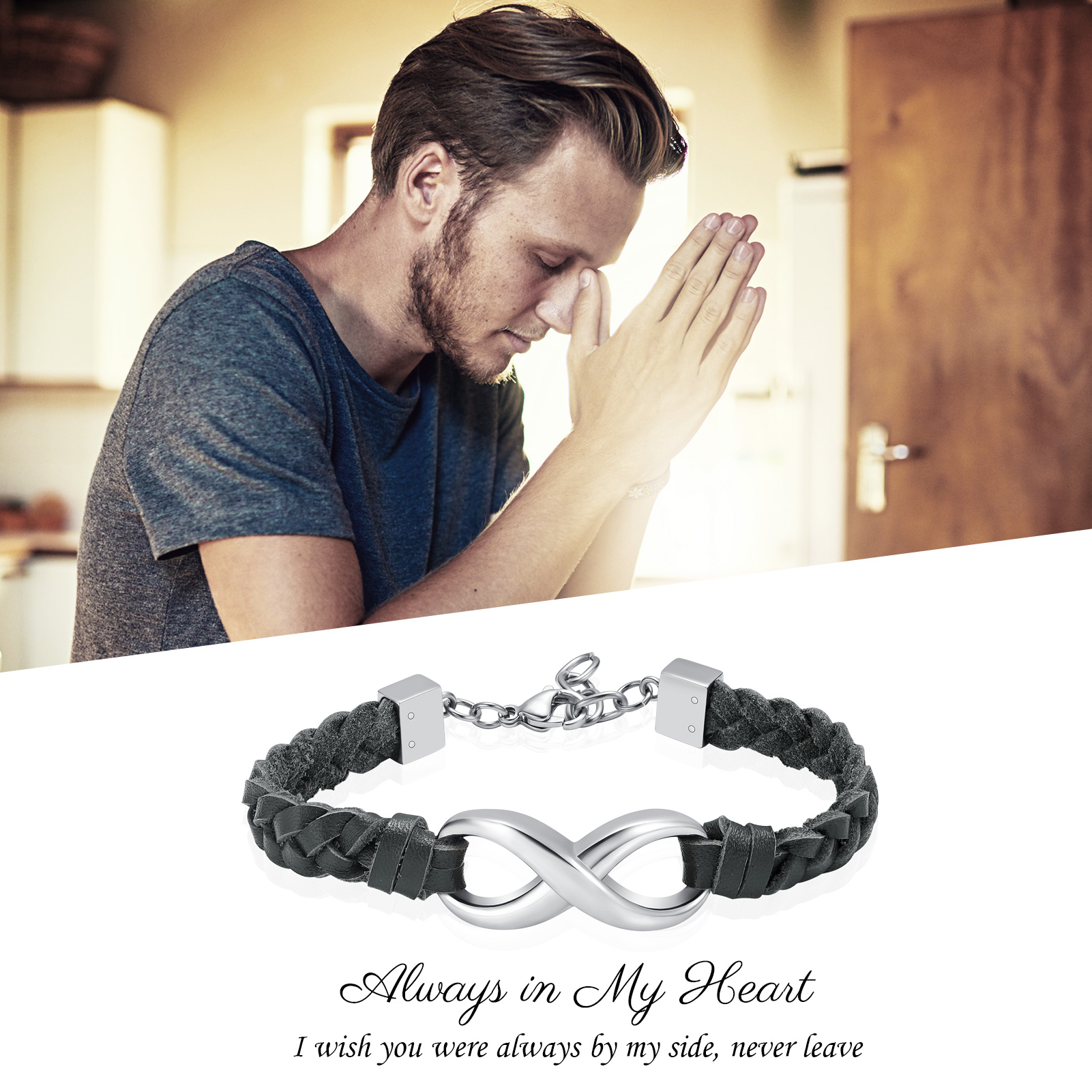 Leather Urn Bracelet for Ashes for Women Men Infinity Knot Cremation Cuff Bangle - Picture 23 of 79