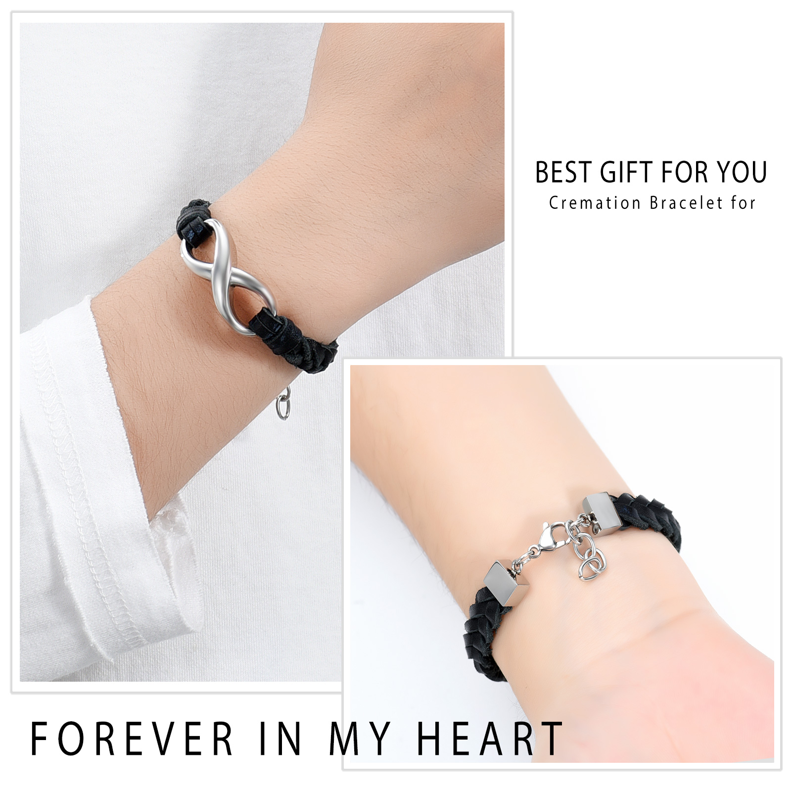 Leather Urn Bracelet for Ashes for Women Men Infinity Knot Cremation Cuff Bangle - Picture 24 of 79
