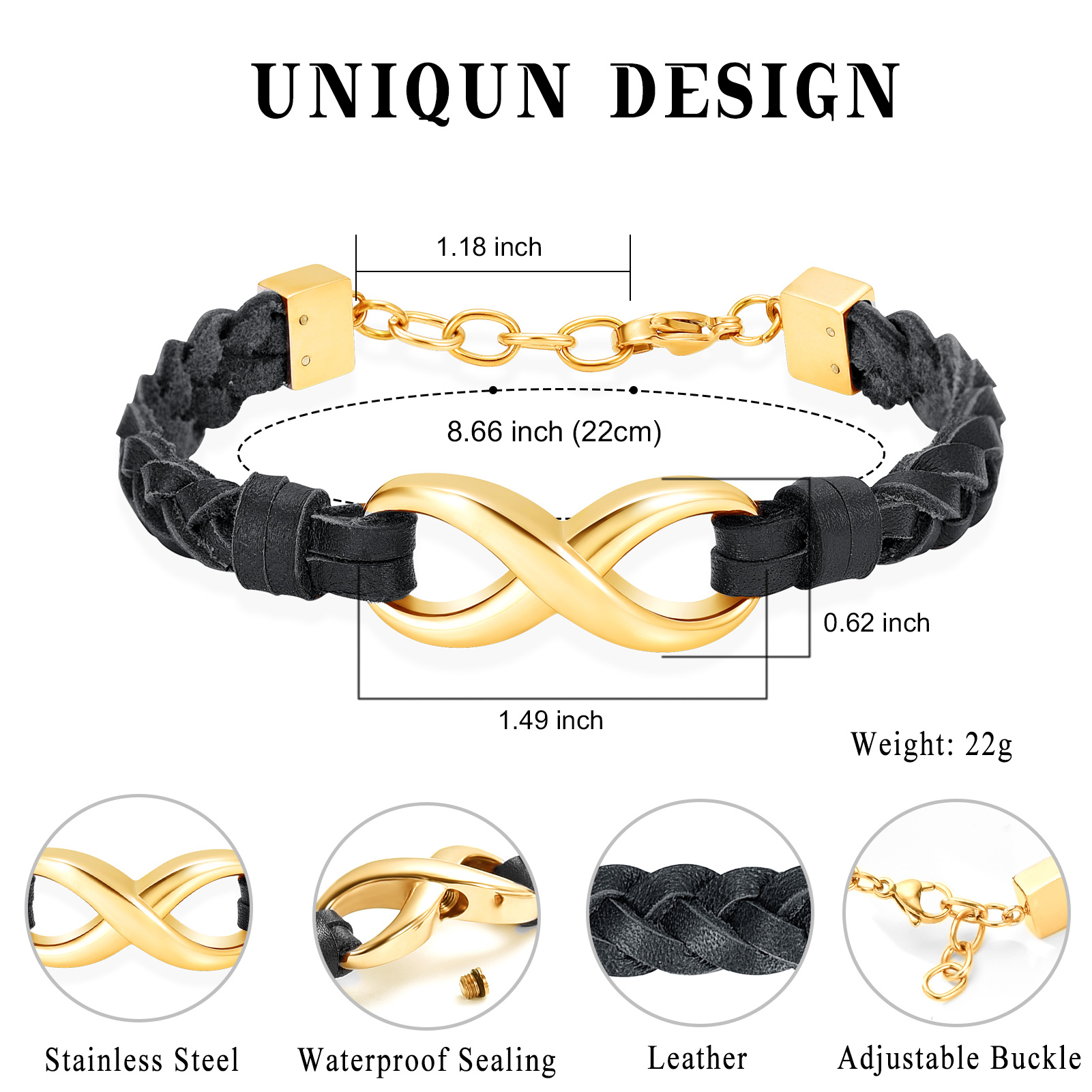 Leather Urn Bracelet for Ashes for Women Men Infinity Knot Cremation Cuff Bangle - Picture 27 of 79