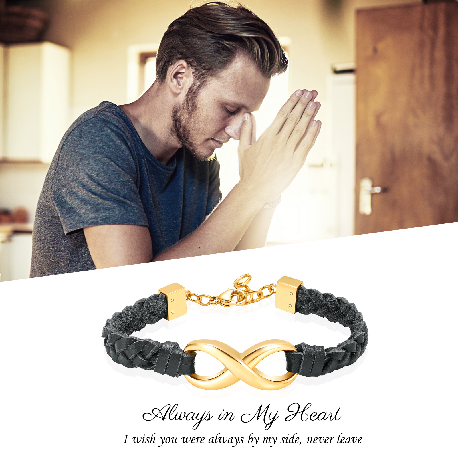 Leather Urn Bracelet for Ashes for Women Men Infinity Knot Cremation Cuff Bangle - Picture 29 of 79