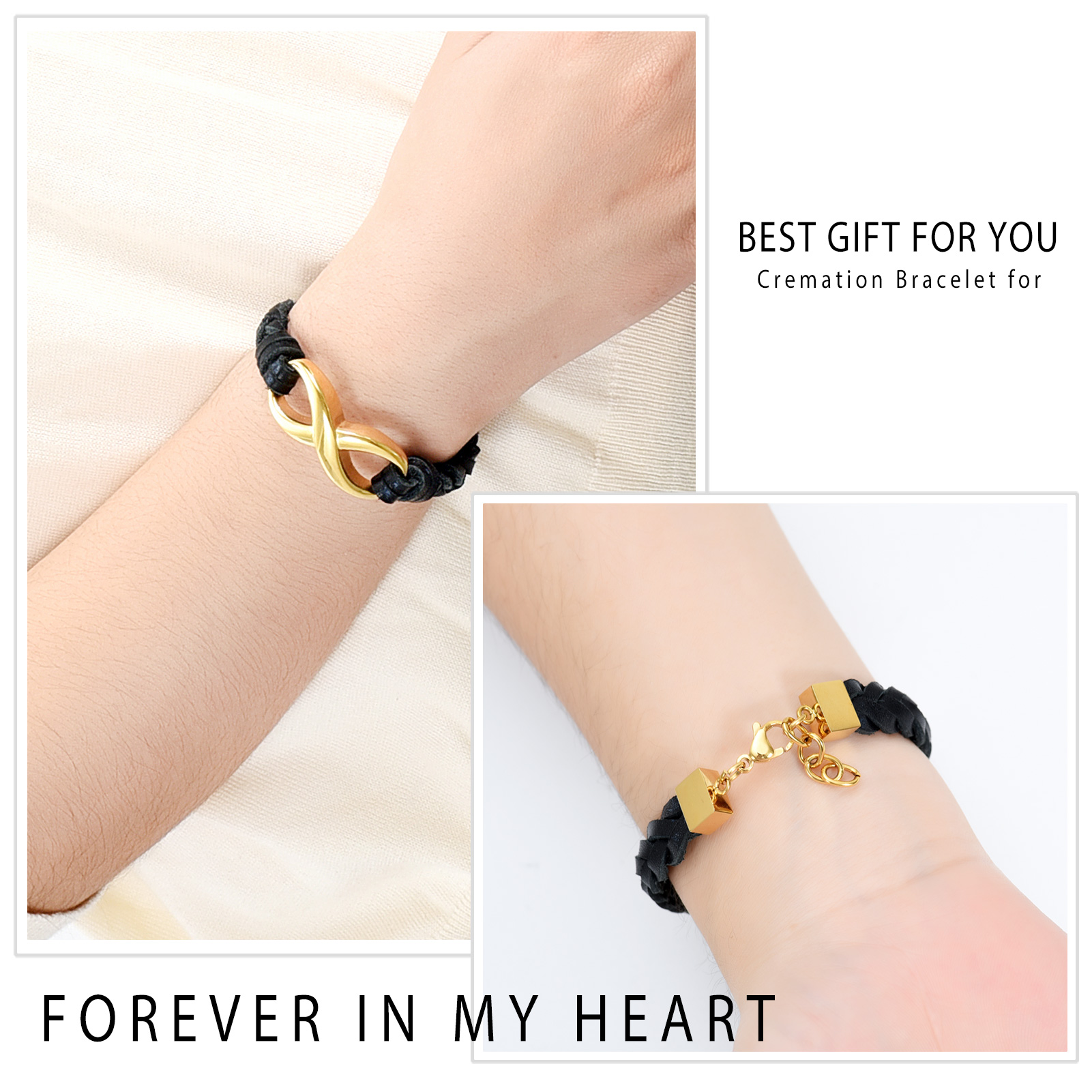 Leather Urn Bracelet for Ashes for Women Men Infinity Knot Cremation Cuff Bangle - Picture 30 of 79