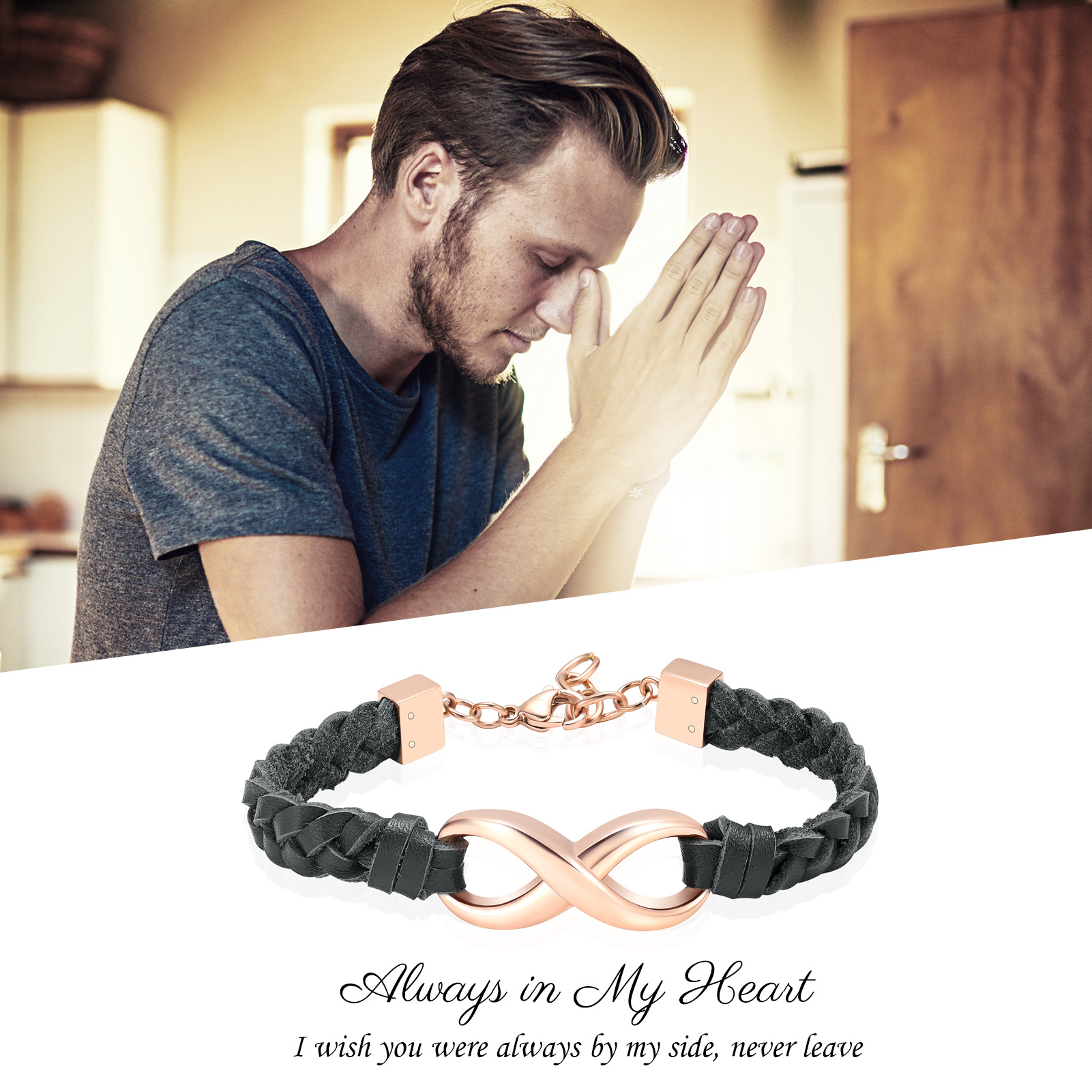 Leather Urn Bracelet for Ashes for Women Men Infinity Knot Cremation Cuff Bangle - Picture 38 of 79