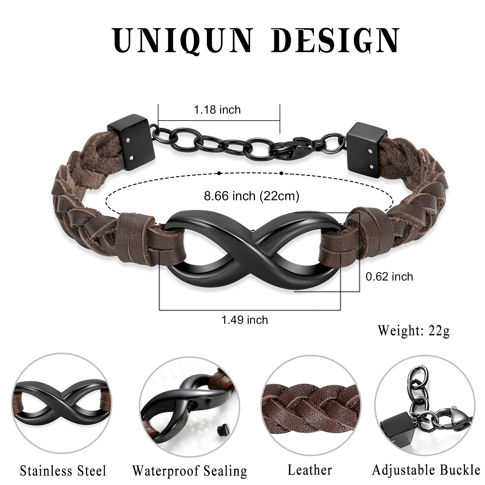 Leather Urn Bracelet for Ashes for Women Men Infinity Knot Cremation Cuff Bangle - Picture 40 of 79