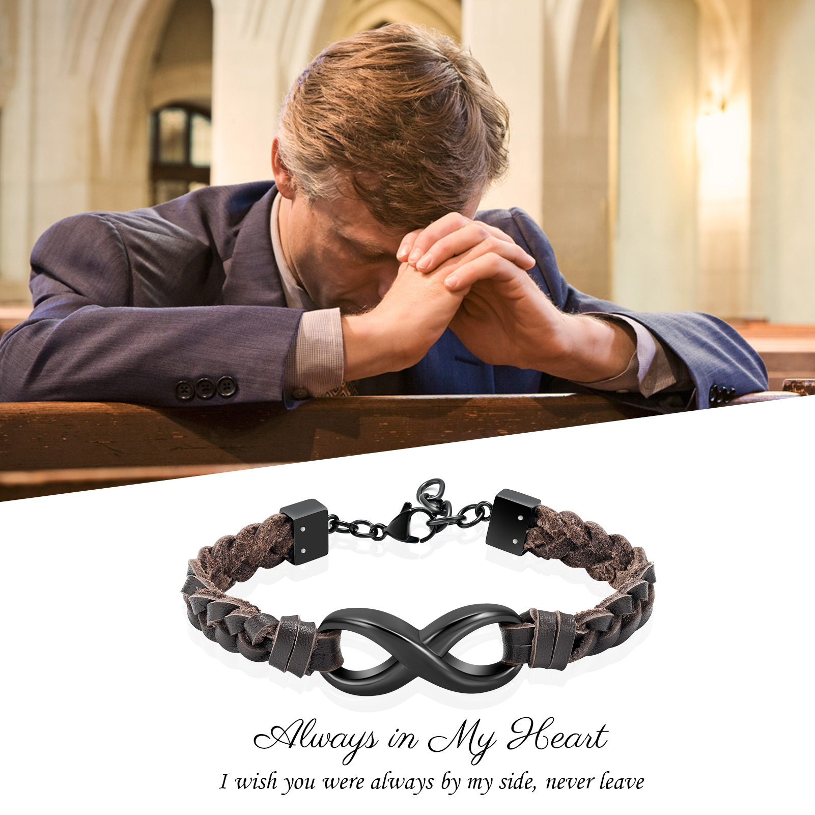 Leather Urn Bracelet for Ashes for Women Men Infinity Knot Cremation Cuff Bangle - Picture 42 of 79