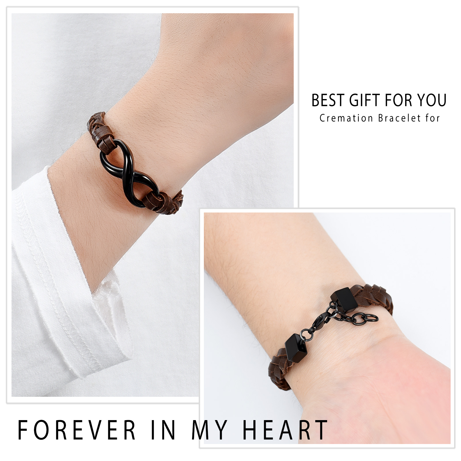 Leather Urn Bracelet for Ashes for Women Men Infinity Knot Cremation Cuff Bangle - Picture 43 of 79