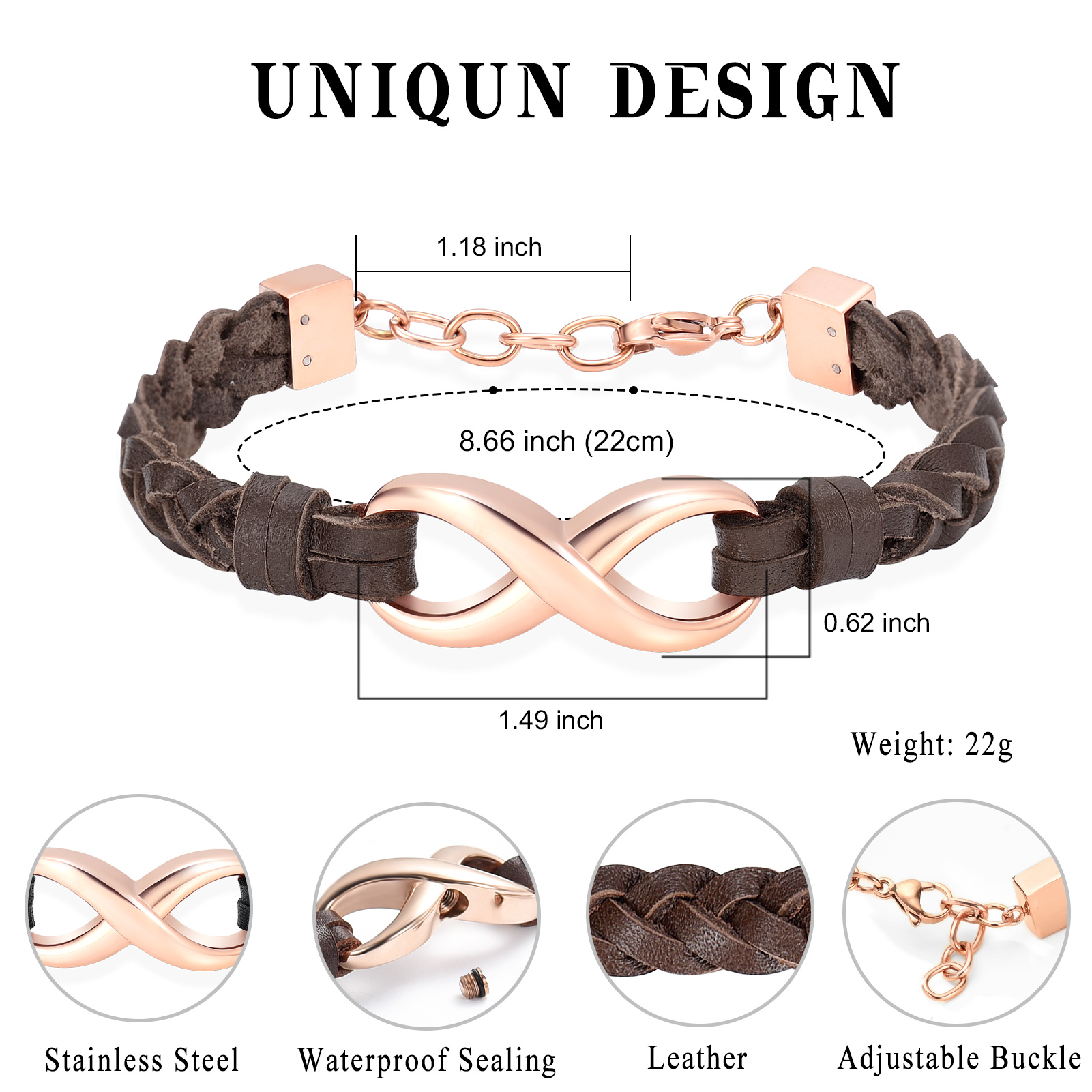 Leather Urn Bracelet for Ashes for Women Men Infinity Knot Cremation Cuff Bangle - Picture 50 of 79