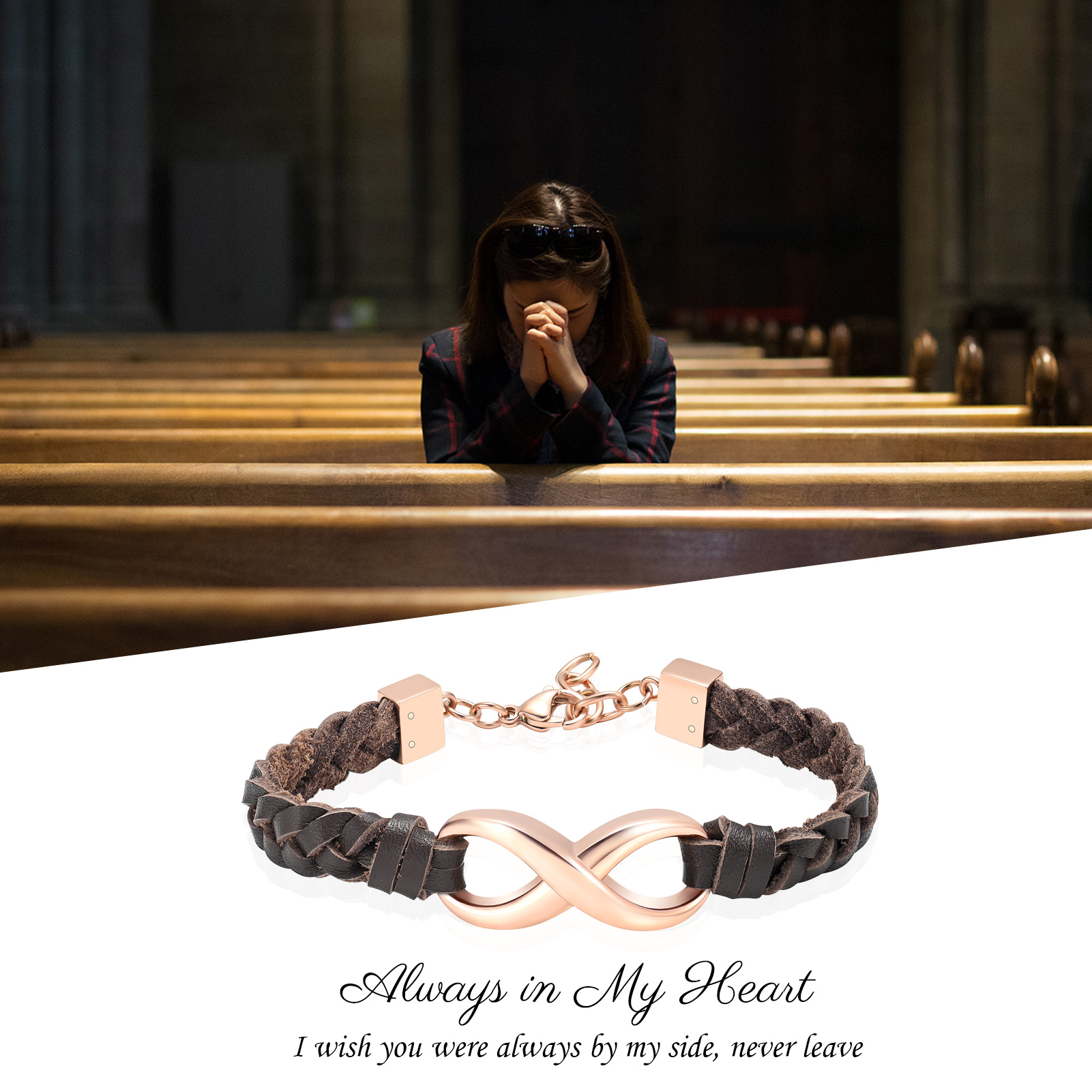 Leather Urn Bracelet for Ashes for Women Men Infinity Knot Cremation Cuff Bangle - Picture 51 of 79