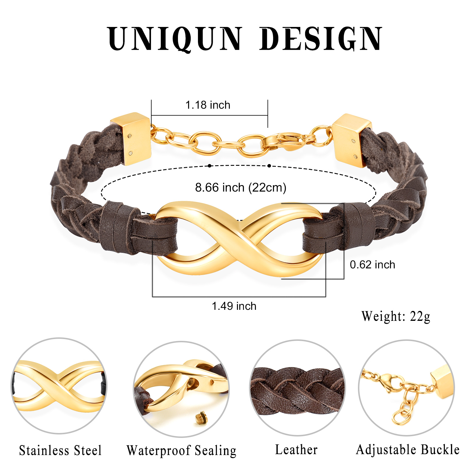 Leather Urn Bracelet for Ashes for Women Men Infinity Knot Cremation Cuff Bangle - Picture 58 of 79