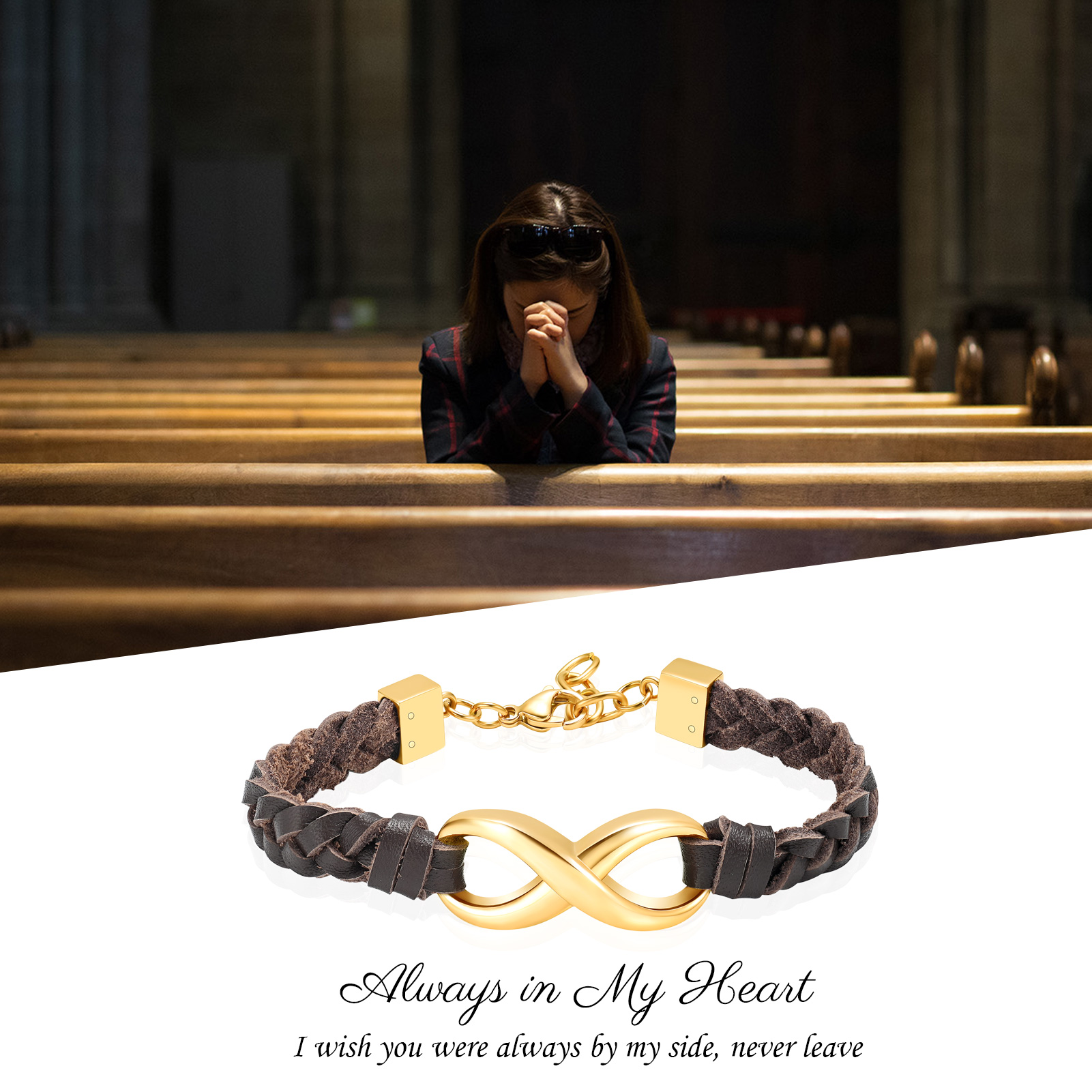 Leather Urn Bracelet for Ashes for Women Men Infinity Knot Cremation Cuff Bangle - Picture 60 of 79