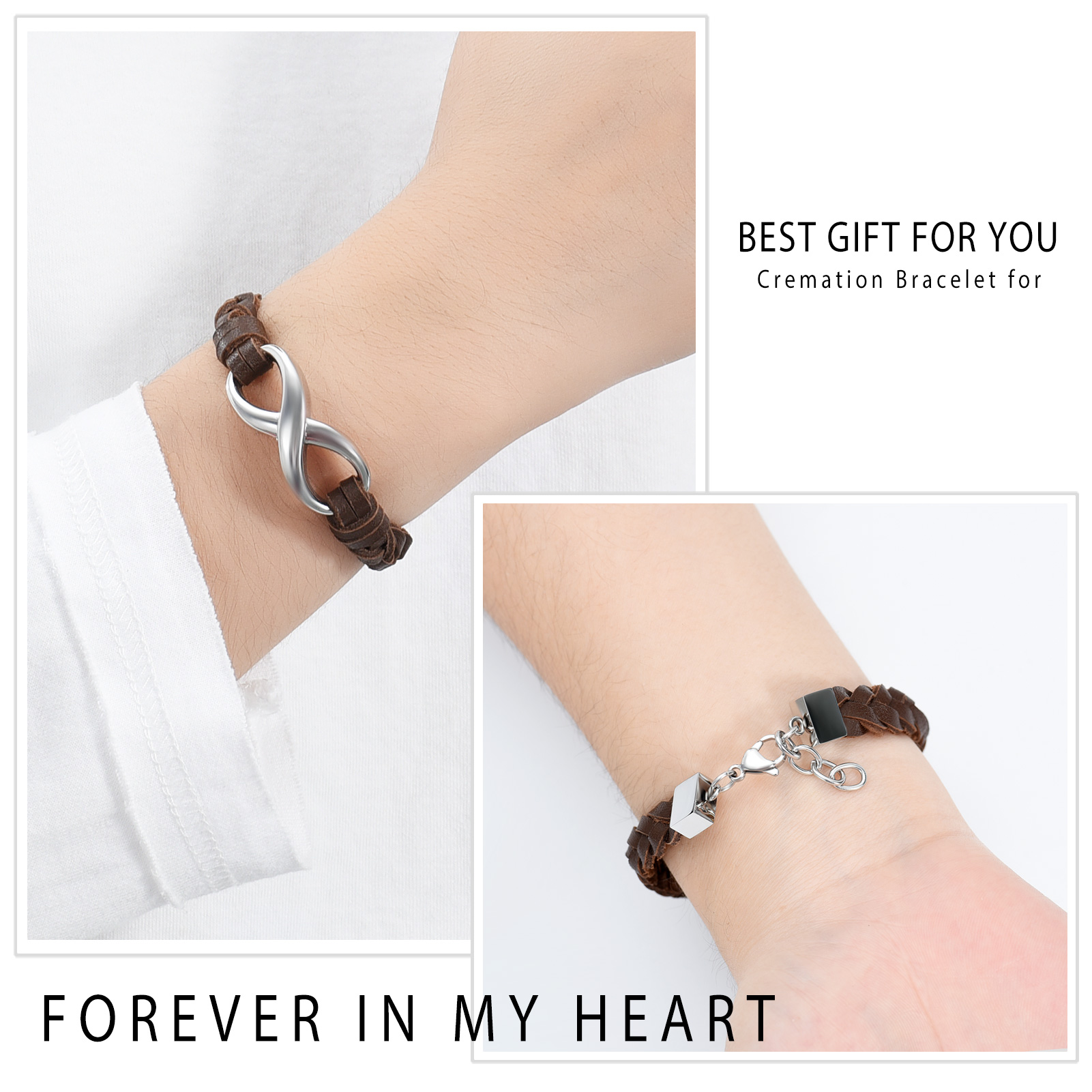 Leather Urn Bracelet for Ashes for Women Men Infinity Knot Cremation Cuff Bangle - Picture 65 of 79