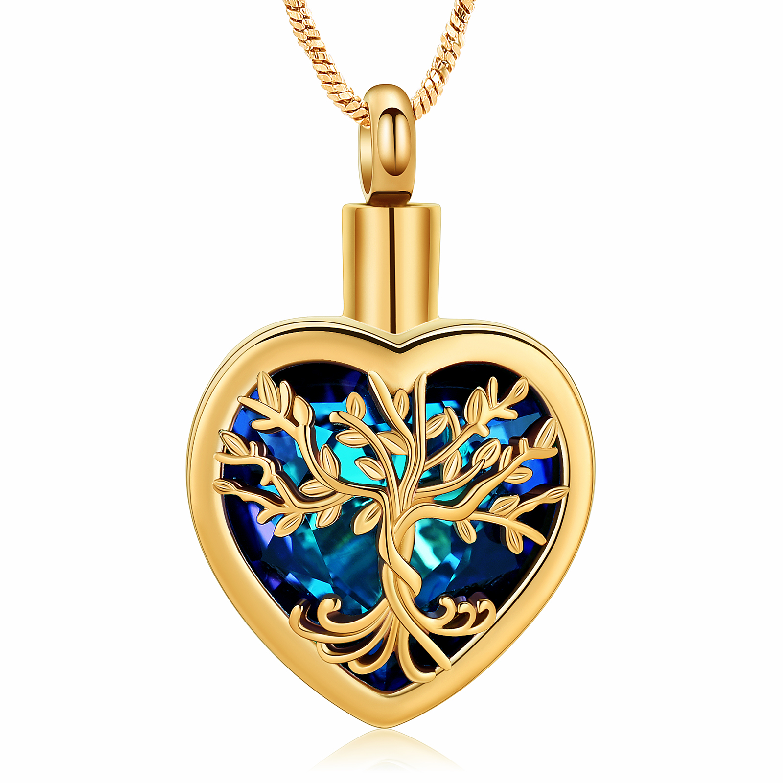 Stainless Steel Tree of Life Crystal Heart Cremation Pendant Urn Necklace Ashes - Picture 9 of 38