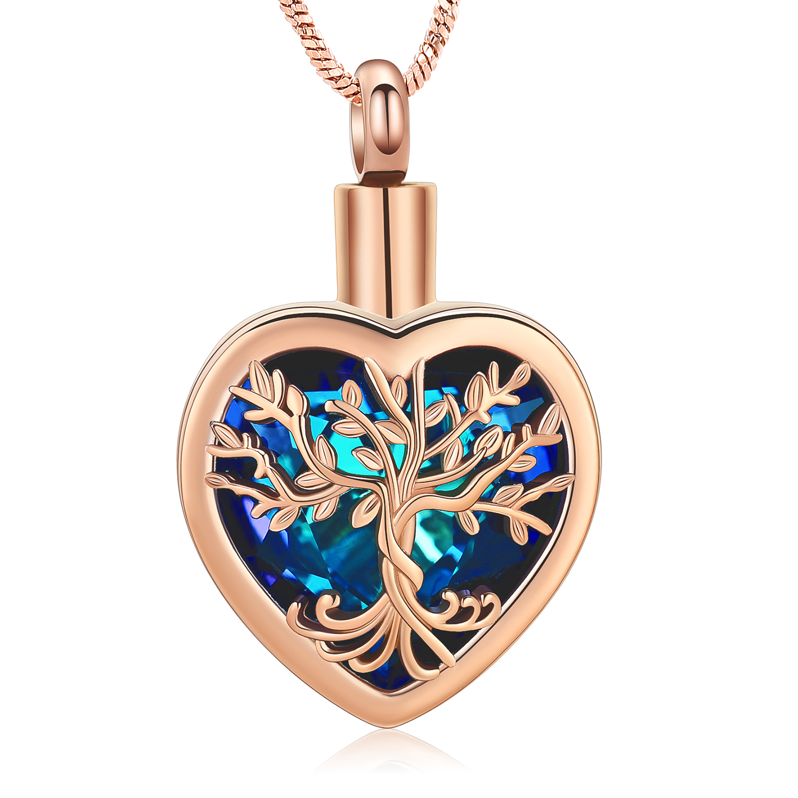 Stainless Steel Tree of Life Crystal Heart Cremation Pendant Urn Necklace Ashes - Picture 15 of 38