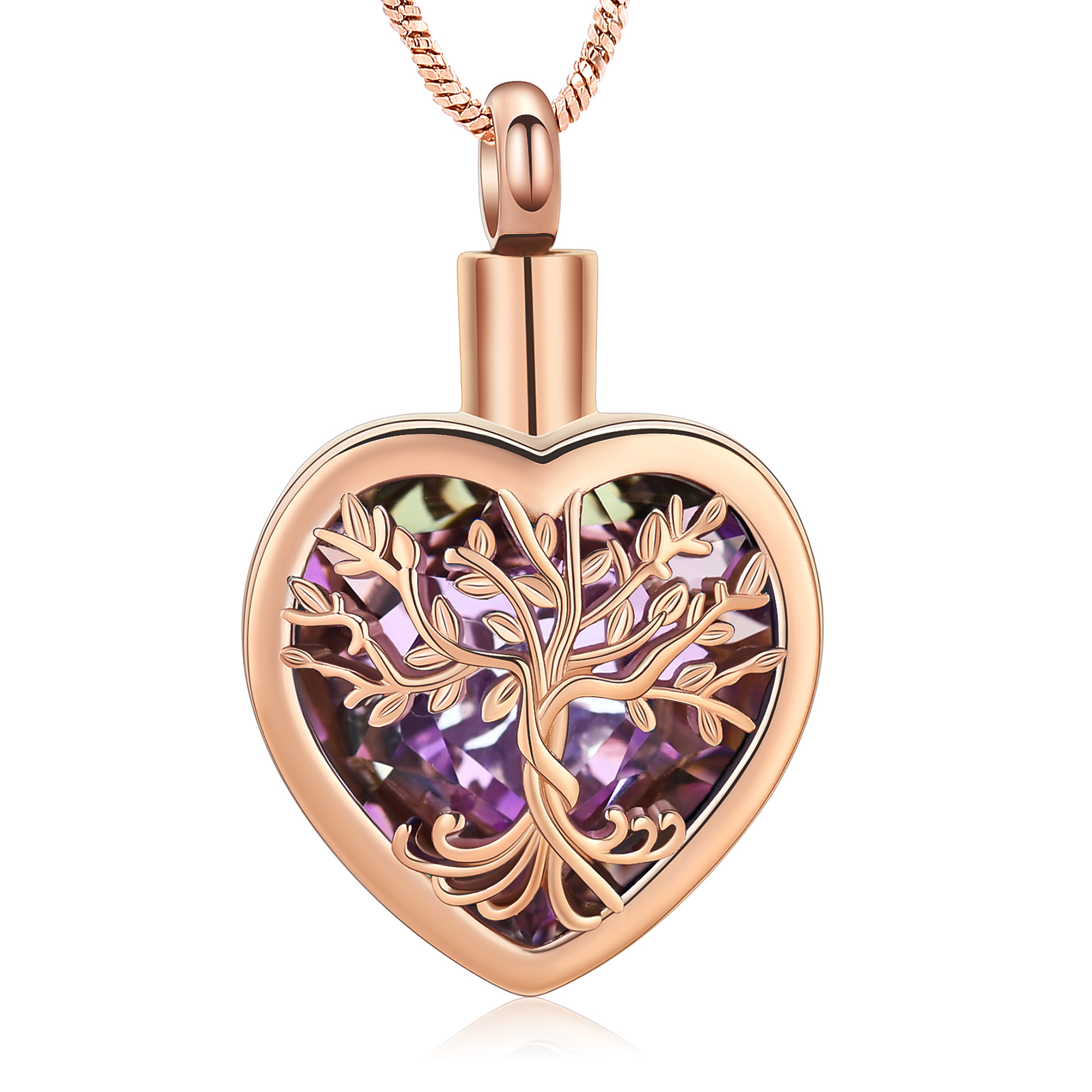 Stainless Steel Tree of Life Crystal Heart Cremation Pendant Urn Necklace Ashes - Picture 33 of 38