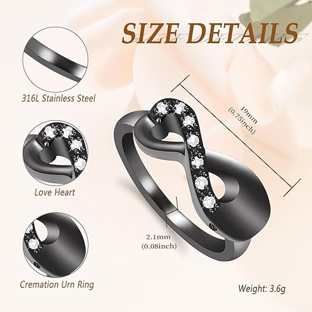 Cremation Jewelry Urn Ring for Ashes Infinity Crystal Memorial Ring F/ Human Pet - Picture 22 of 63