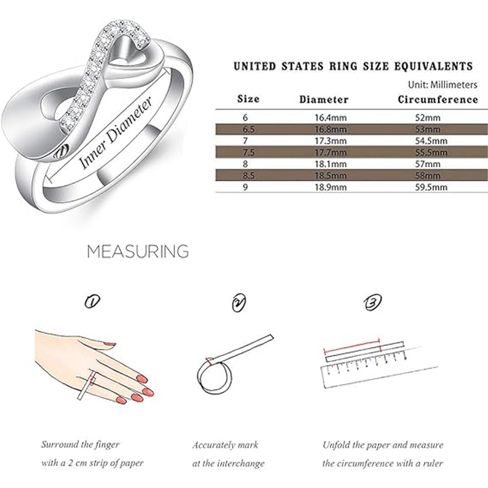 Cremation Jewelry Urn Ring for Ashes Infinity Crystal Memorial Ring F/ Human Pet - Picture 39 of 63