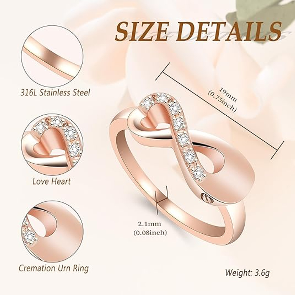 Cremation Jewelry Urn Ring for Ashes Infinity Crystal Memorial Ring F/ Human Pet - Picture 34 of 63
