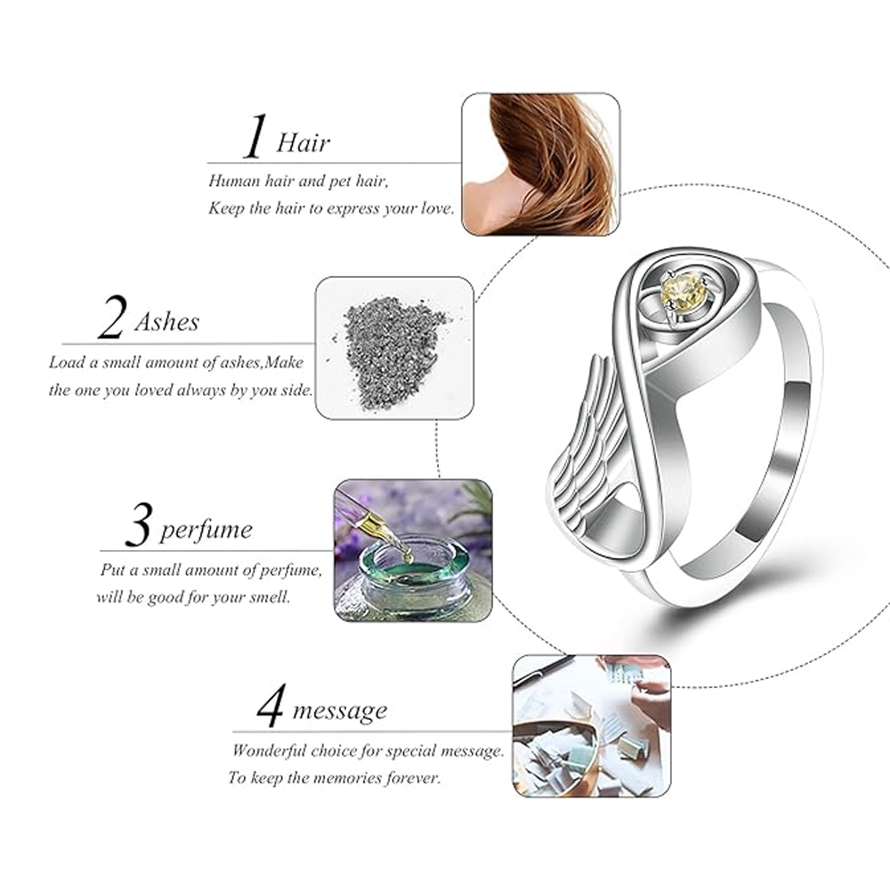 Infinity Cremation Urn Ring for Ashes for Women Angel Wing Heart Infinity Rings - Picture 65 of 72