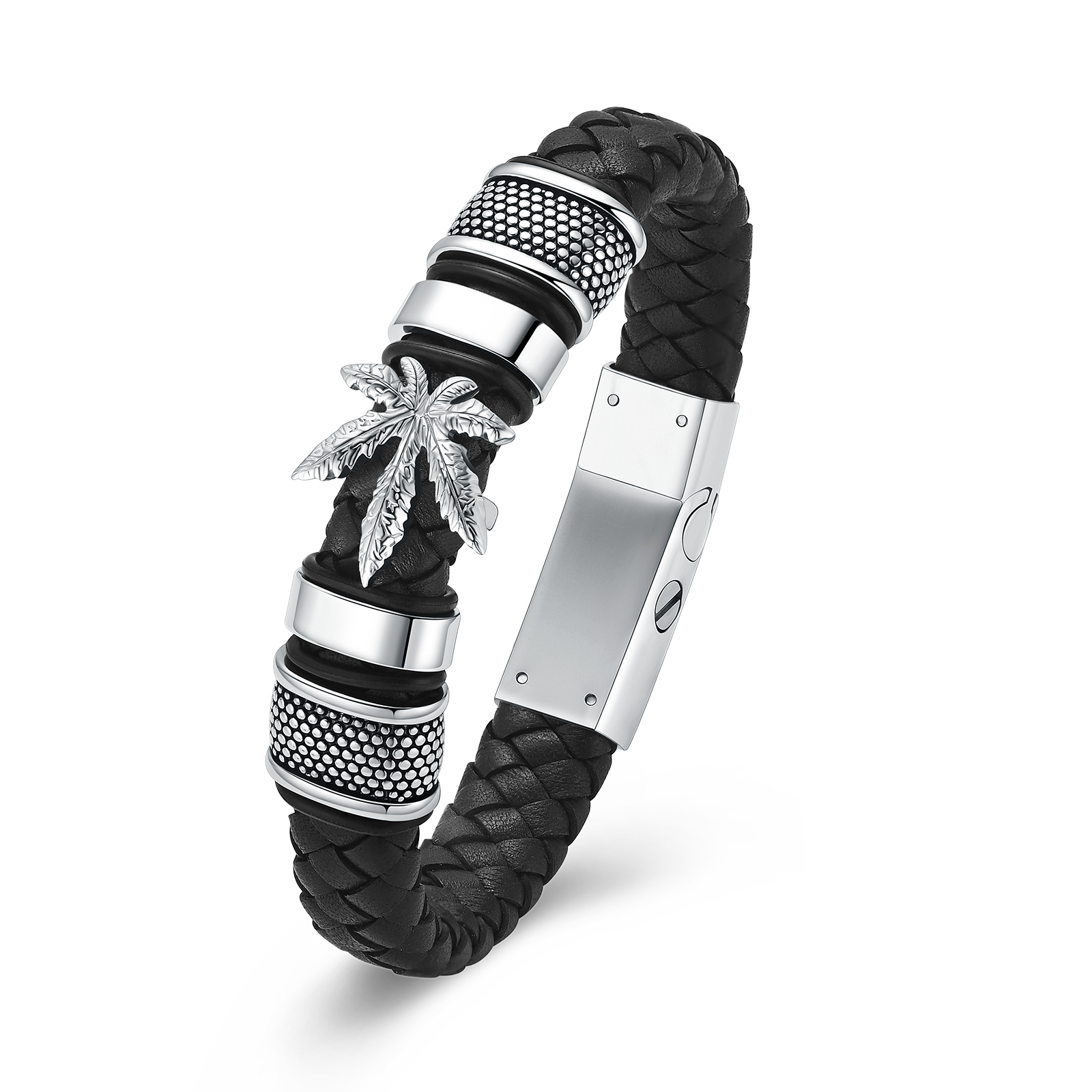 Marijuana Leaf Locket Braided Leather Funeral Urns Bracelet for Cremation Ashes - Picture 6 of 7