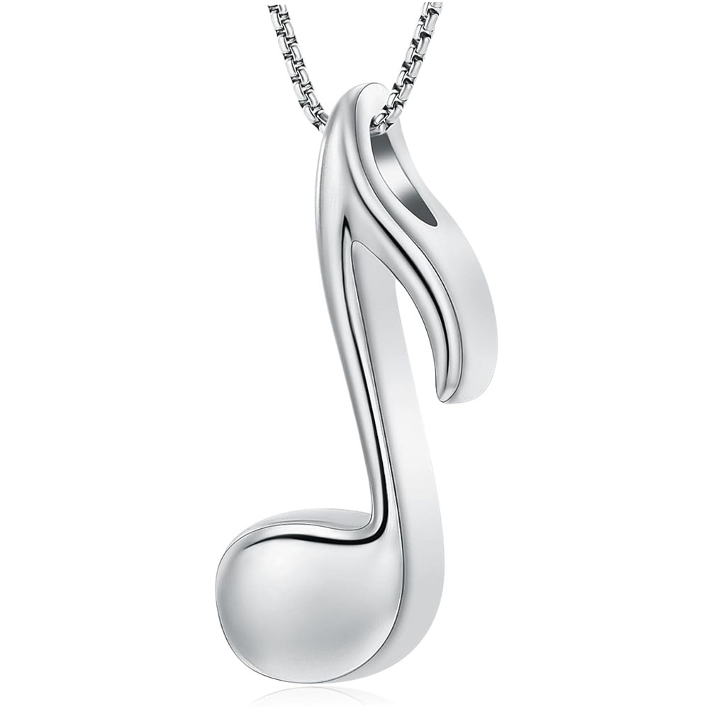 Music Note Stainless Steel Cremation Locket Ashes Keepsake Memorial Urn Necklace